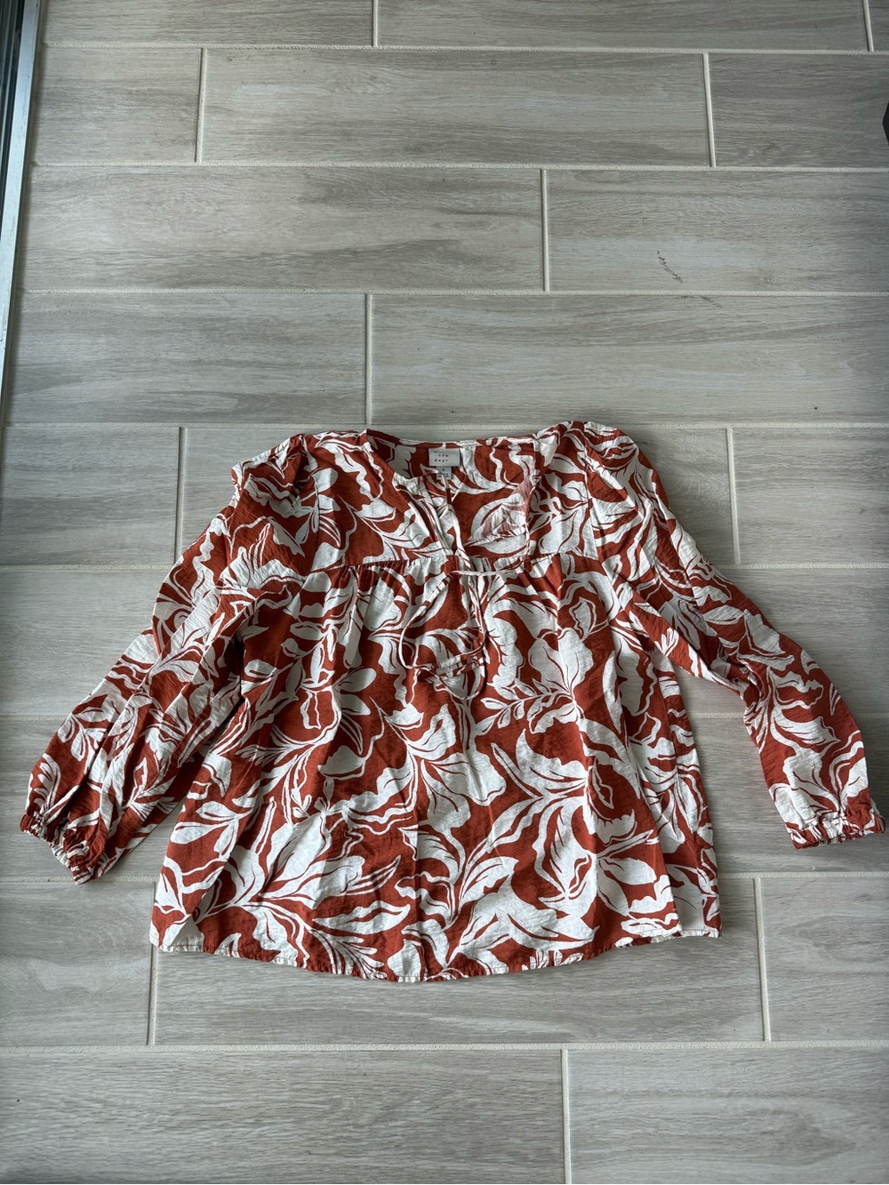 Women’s Floral Blouse - Rust and Cream